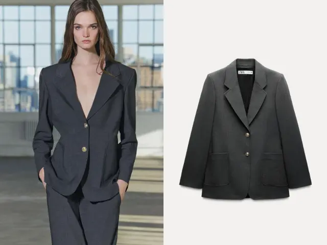 Blazer recta bolsillos en color gris antracita de ZW Collection de Zara.