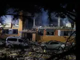 Fachada del edificio afectado por la explosió en Noáin, Navarra (España).