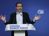 MADRID, 13/01/2025.- El vicesecretario Cultura y portavoz del PP, Borja Sémper, durante la rueda de prensa posterior a la reunión del Comité de Dirección del partido este lunes en Madrid. EFE/ Javier Lizon