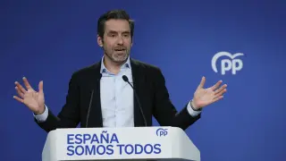 MADRID, 13/01/2025.- El vicesecretario Cultura y portavoz del PP, Borja Sémper, durante la rueda de prensa posterior a la reunión del Comité de Dirección del partido este lunes en Madrid. EFE/ Javier Lizon