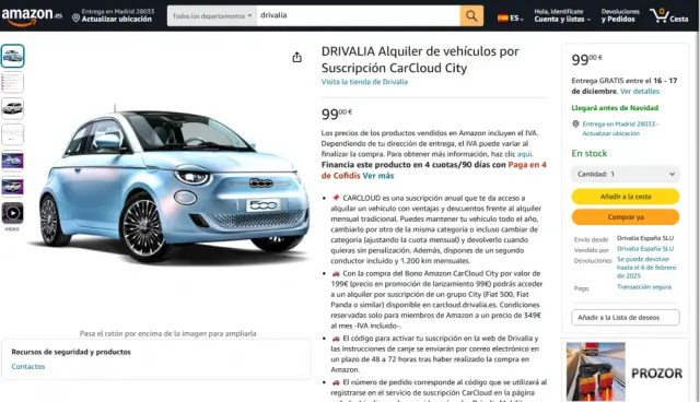 Captura de pantalla en Amazon.